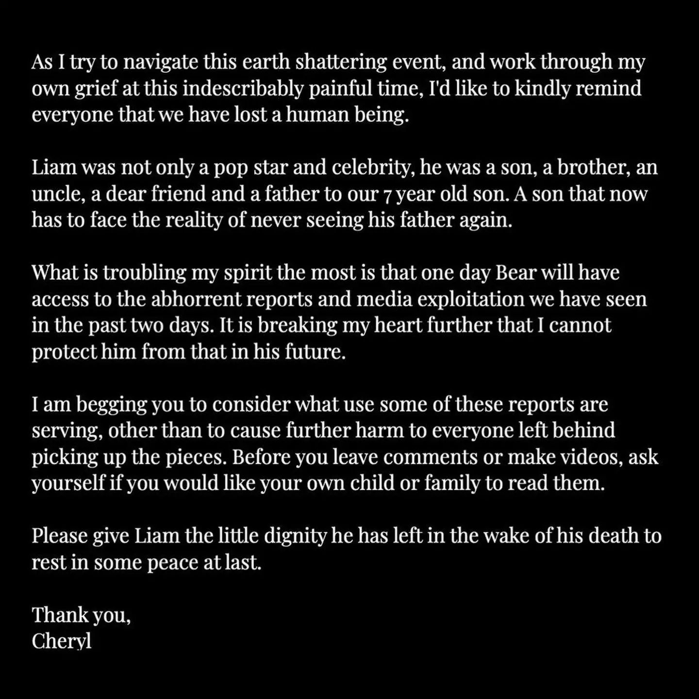 She posted this statement to Instagram (Instagram/@cherylofficial)