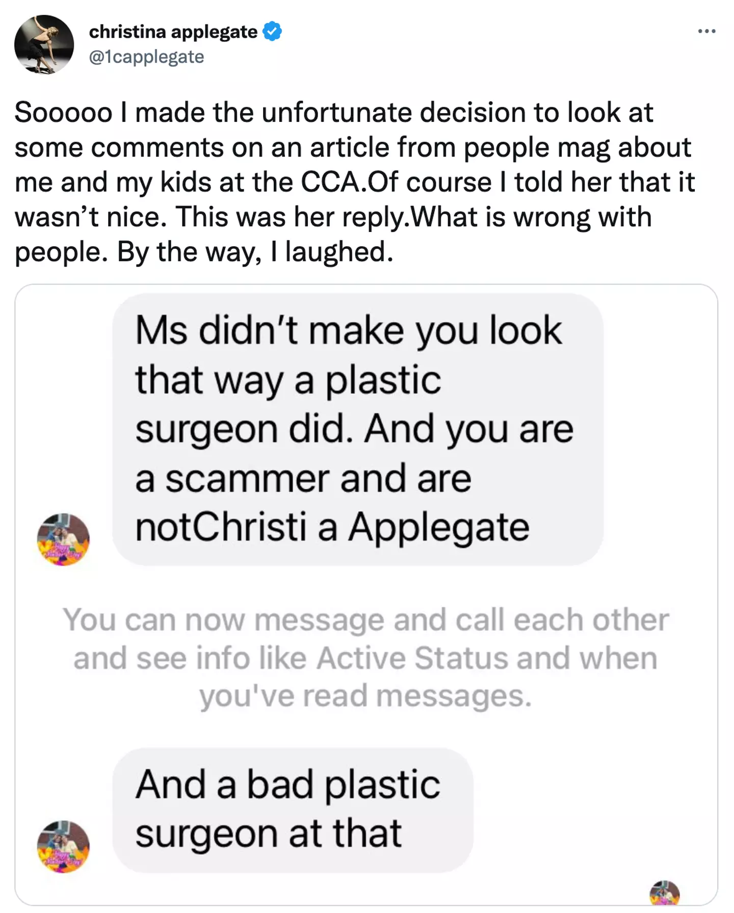 The Dead To Me star hit back at cruel trolls who were making comments about her condition.