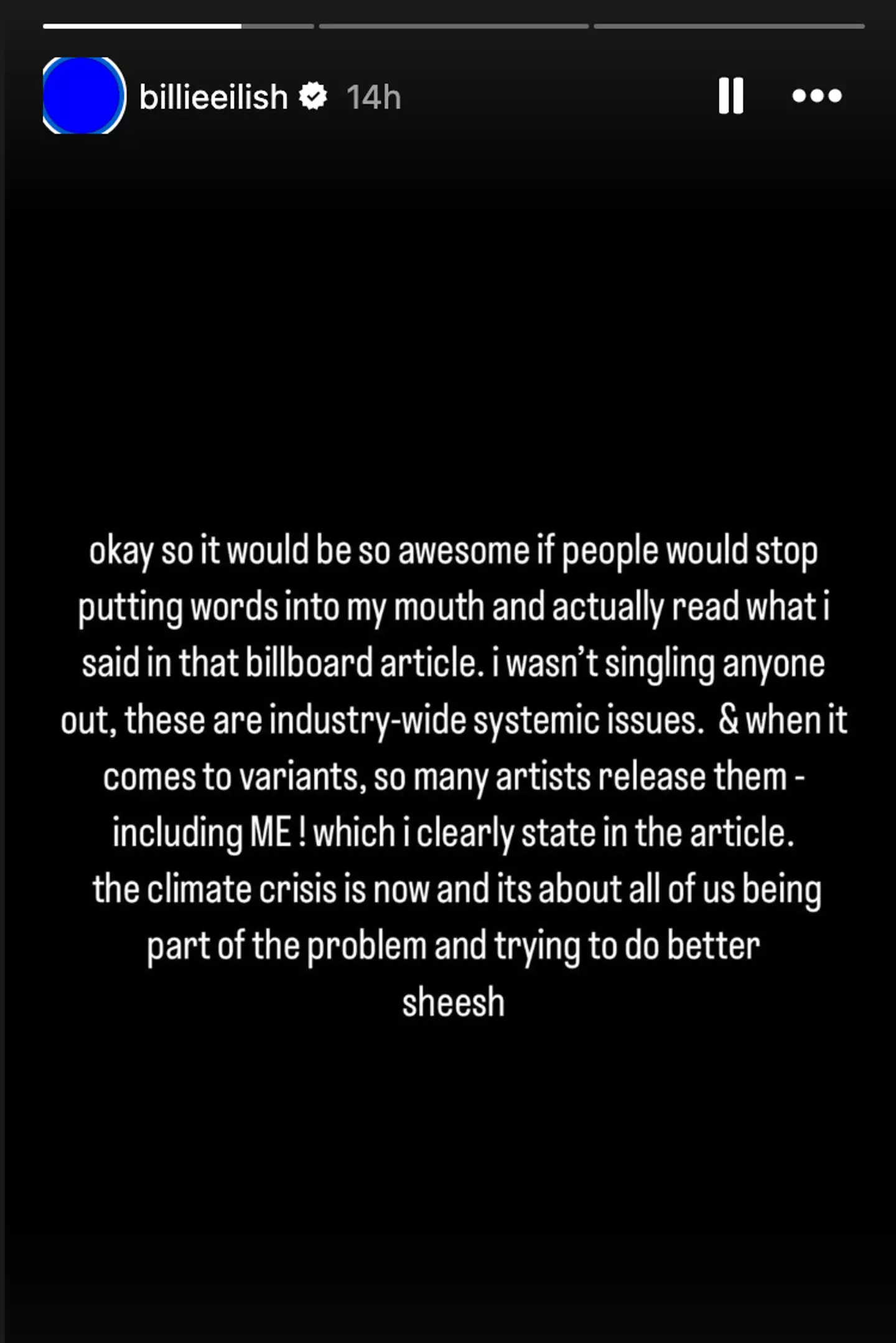 The 'Ocean Eyes' singer shared a statement to Instagram.