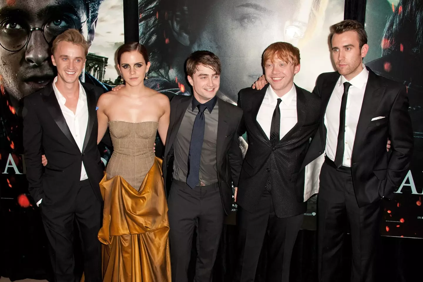 Daniel Radcliffe and Emma Watson with Harry Potter co-stars (