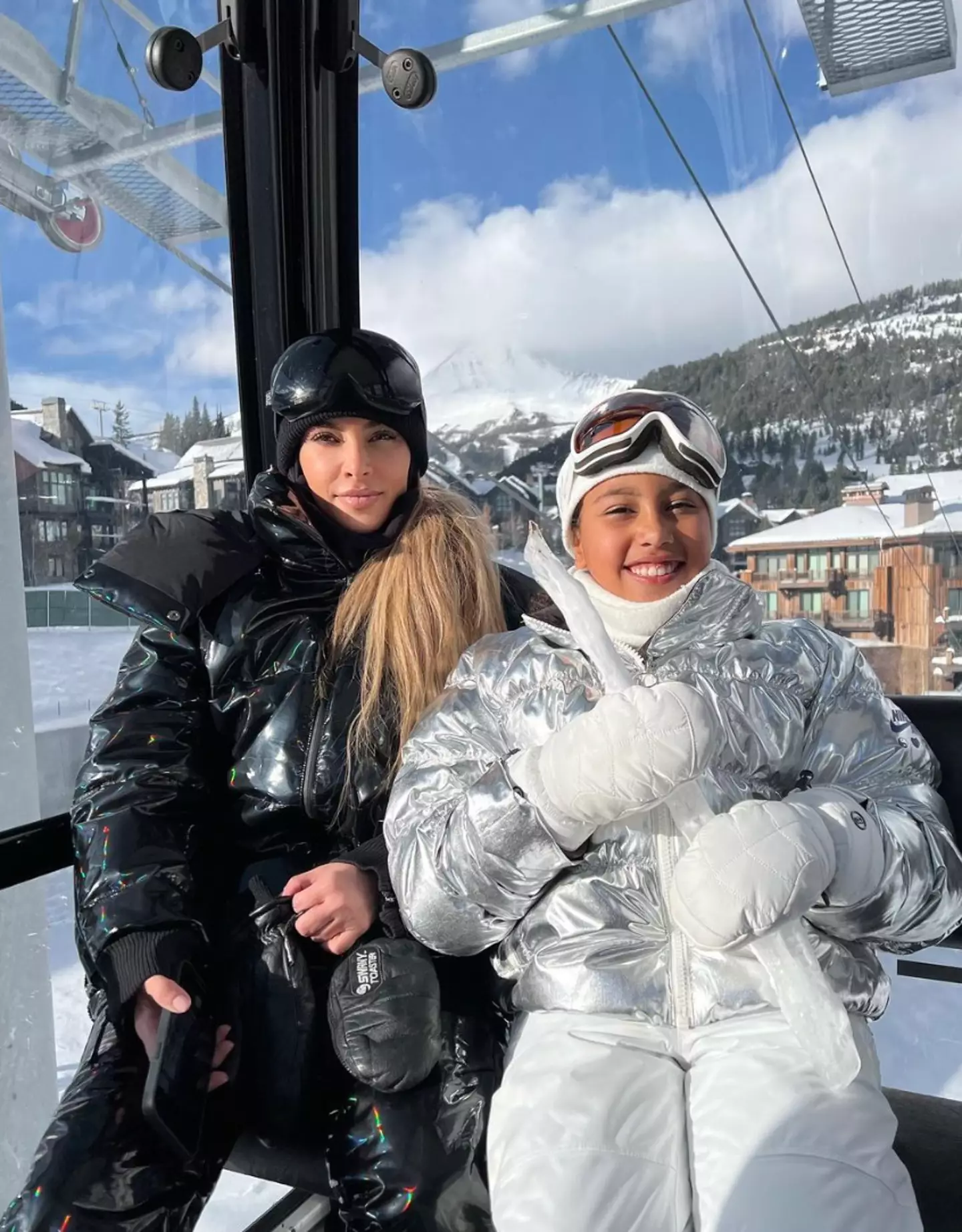 Kim shared a snap of herself and North taking to the slopes to Instagram.