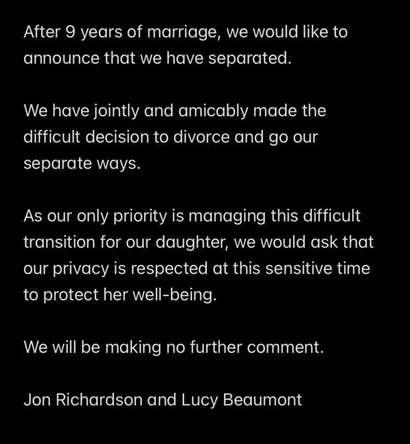They issued a joint statement on the split. (Instagram/@the_one_from_hull)