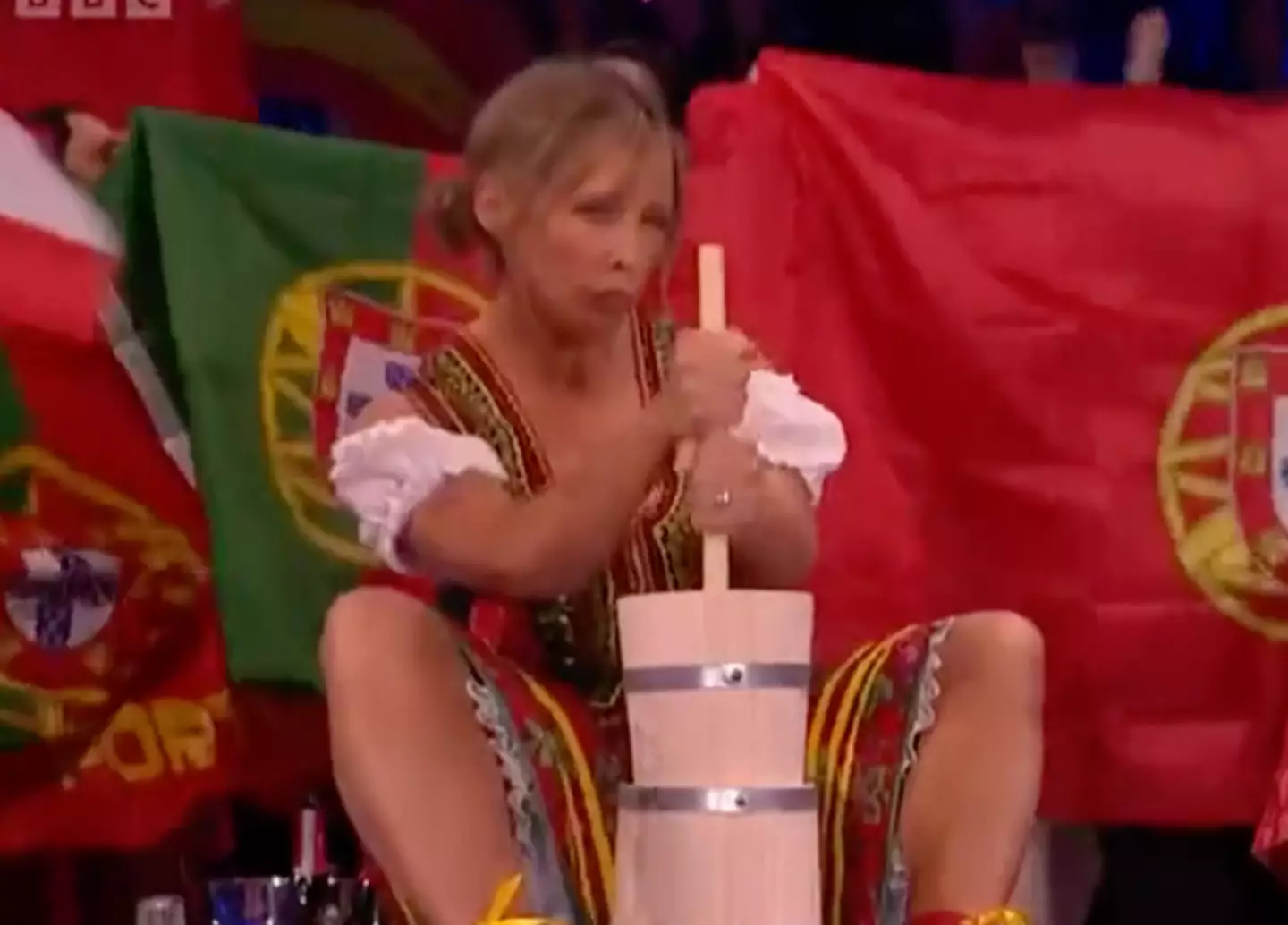 It was impossible to miss Giedroyc's butter churning skills.