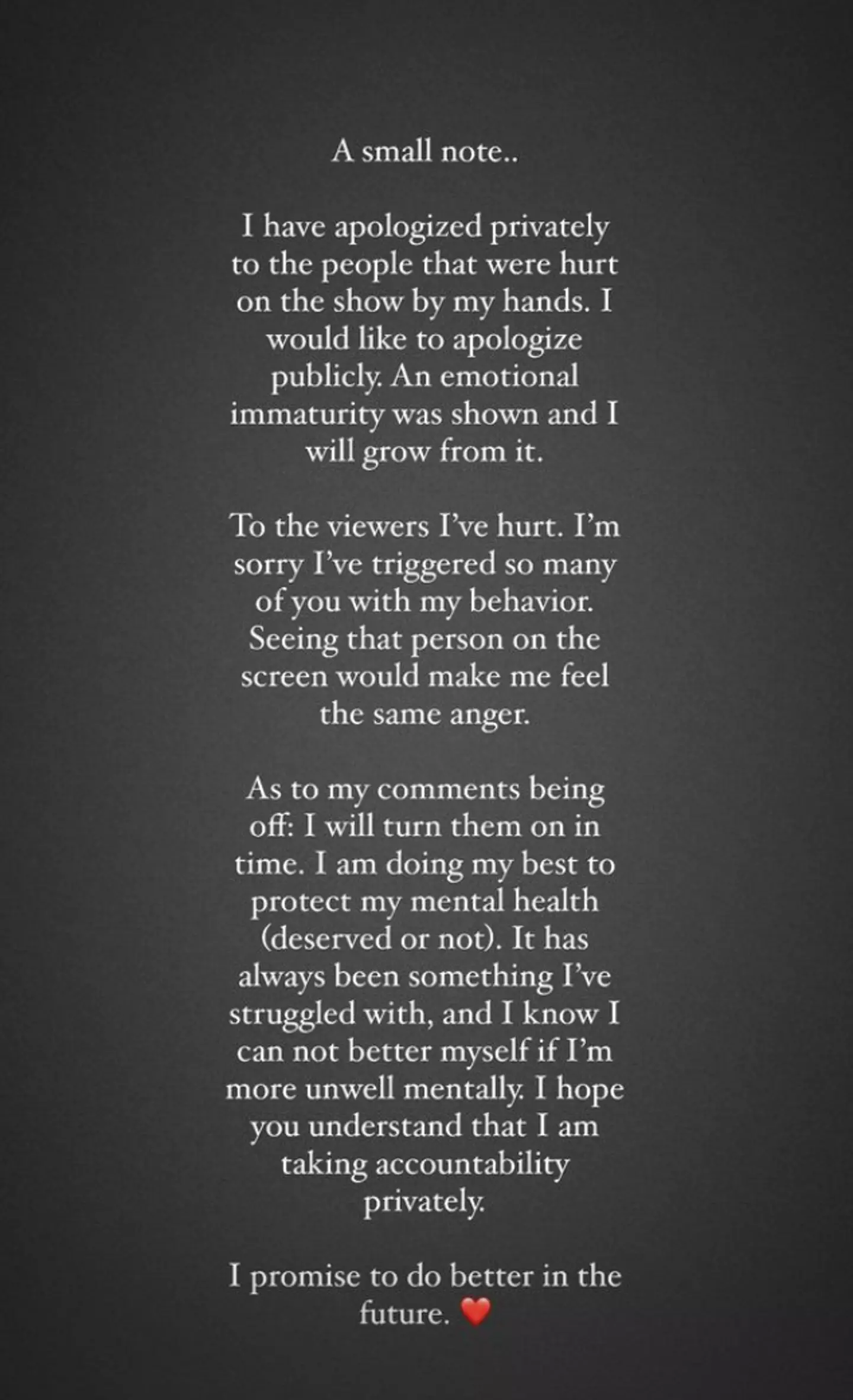 Micah issued a public apology on Instagram.