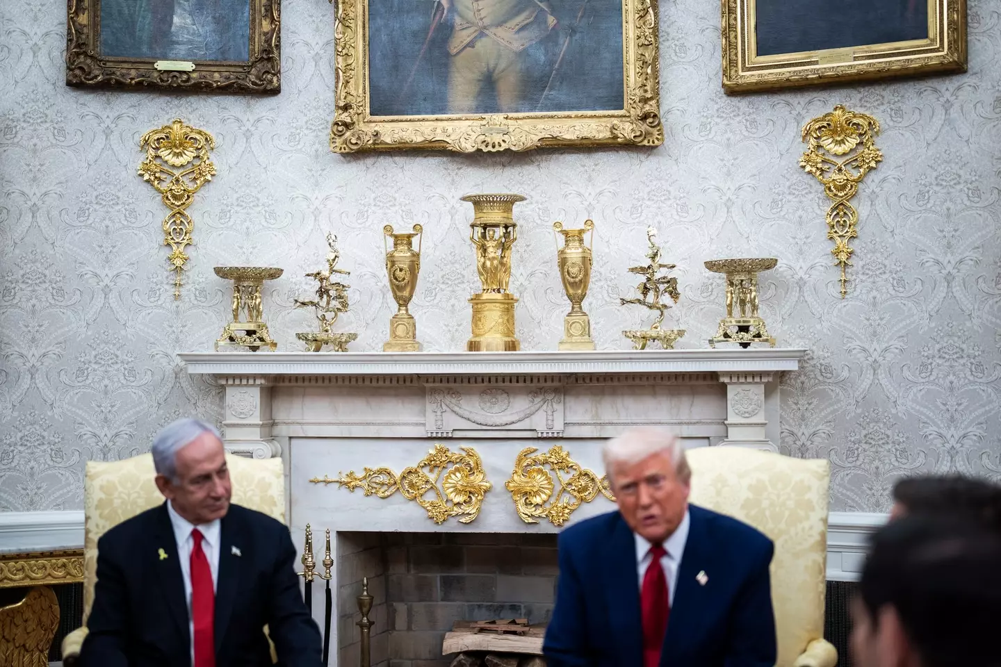 The Oval Office's new look has sparked controversy online with many hitting out at its 'tacky' aesthetic (Jabin Botsford/The Washington Post via Getty Images)