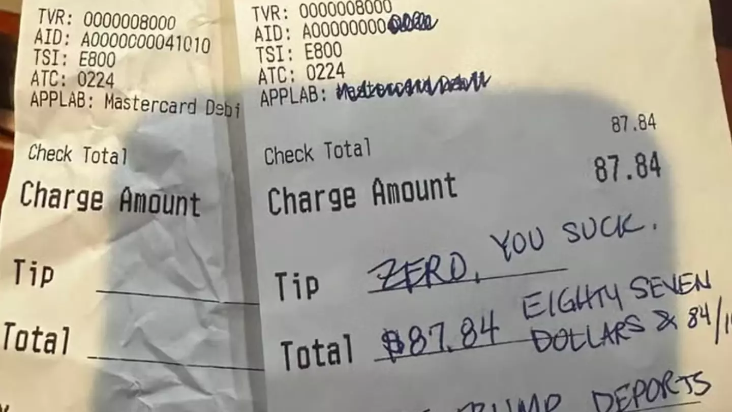 Outrage as customer leaves disgusting five-word message for server on restaurant bill