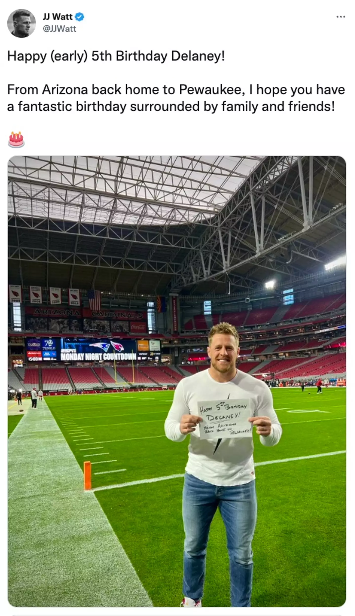 JJ Watt shared a birthday message.