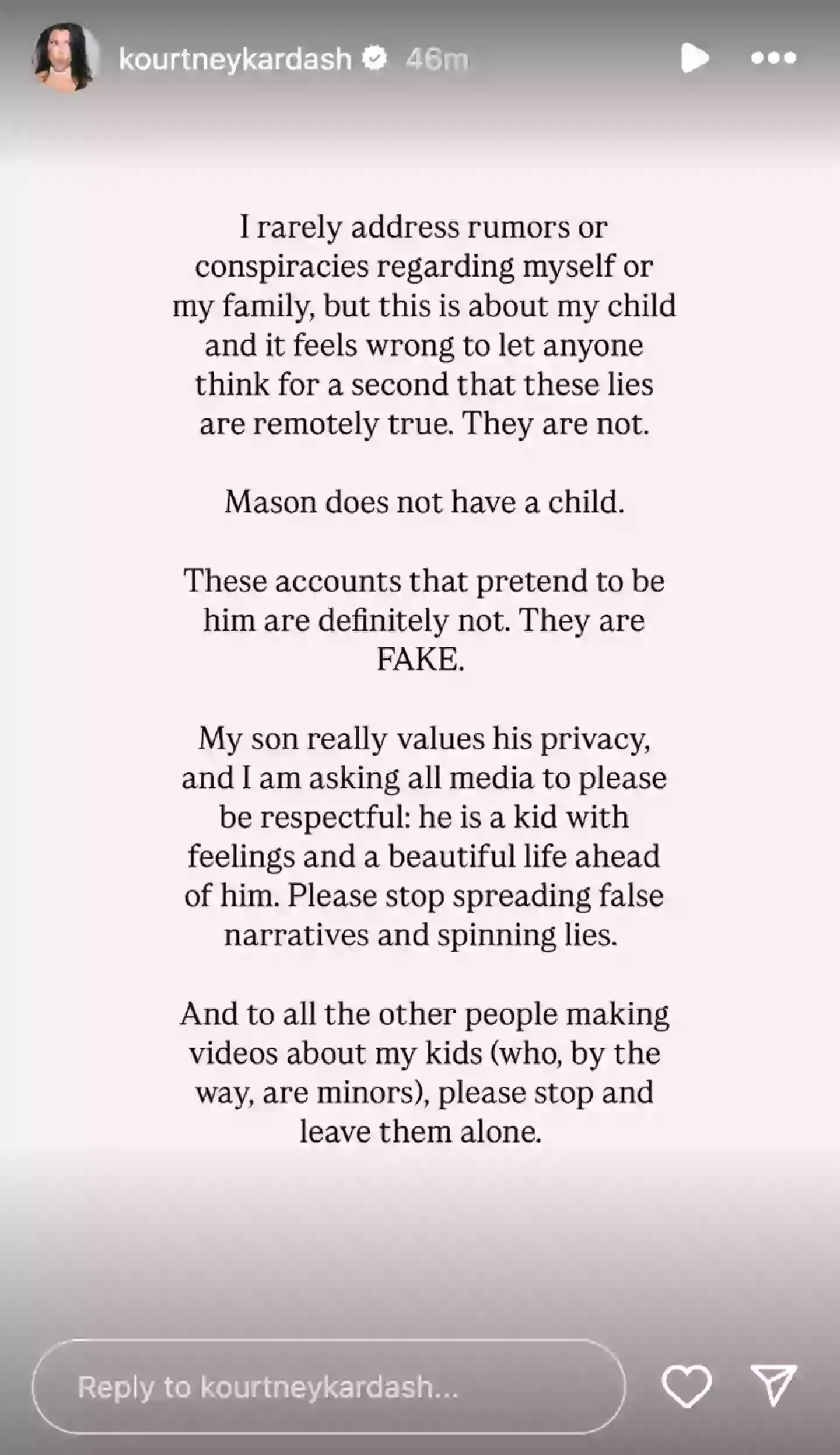 Kourtney Kardashian released a statement (Instagram/@kourtneykardash)