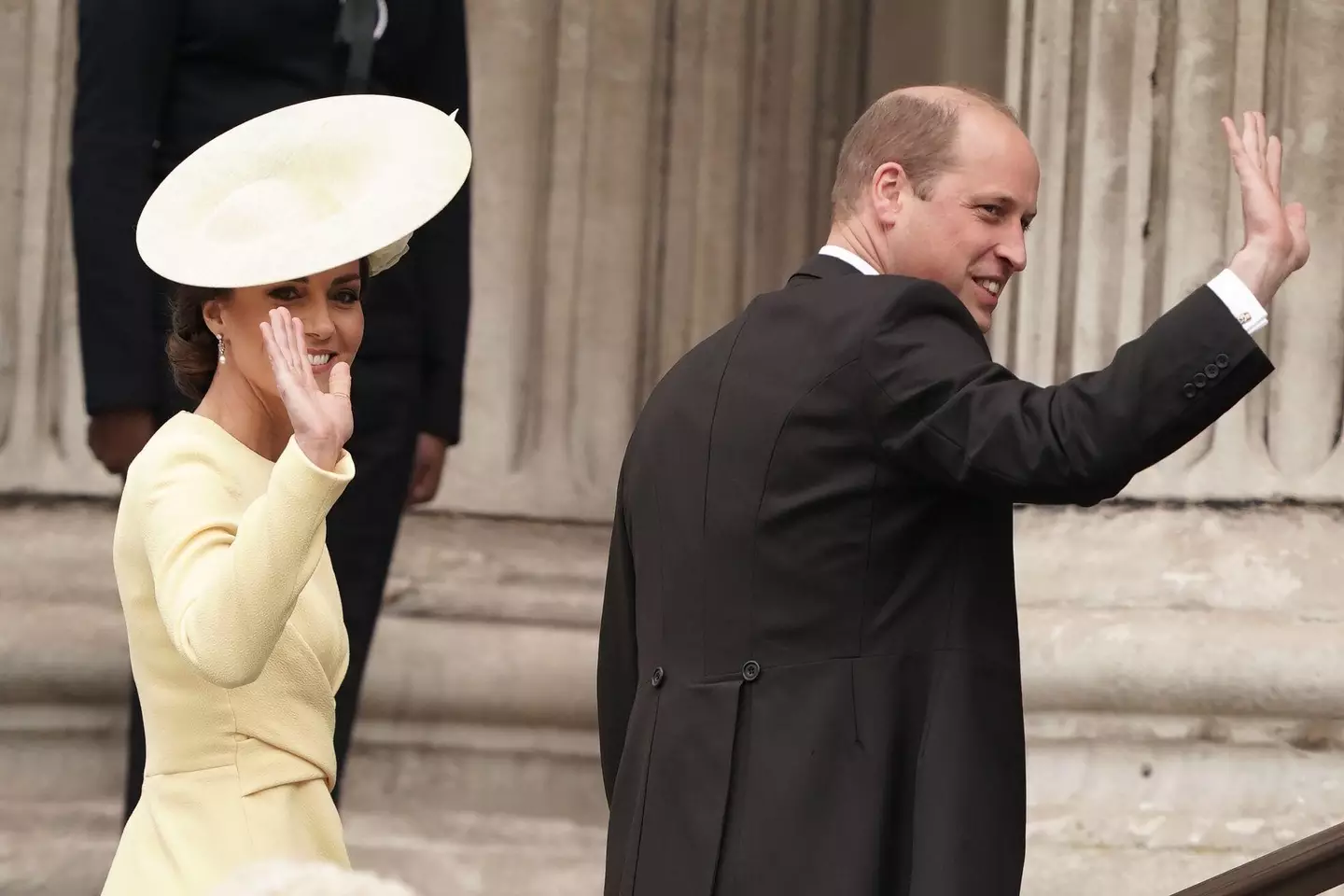 Kate wore a lemon yellow dress (