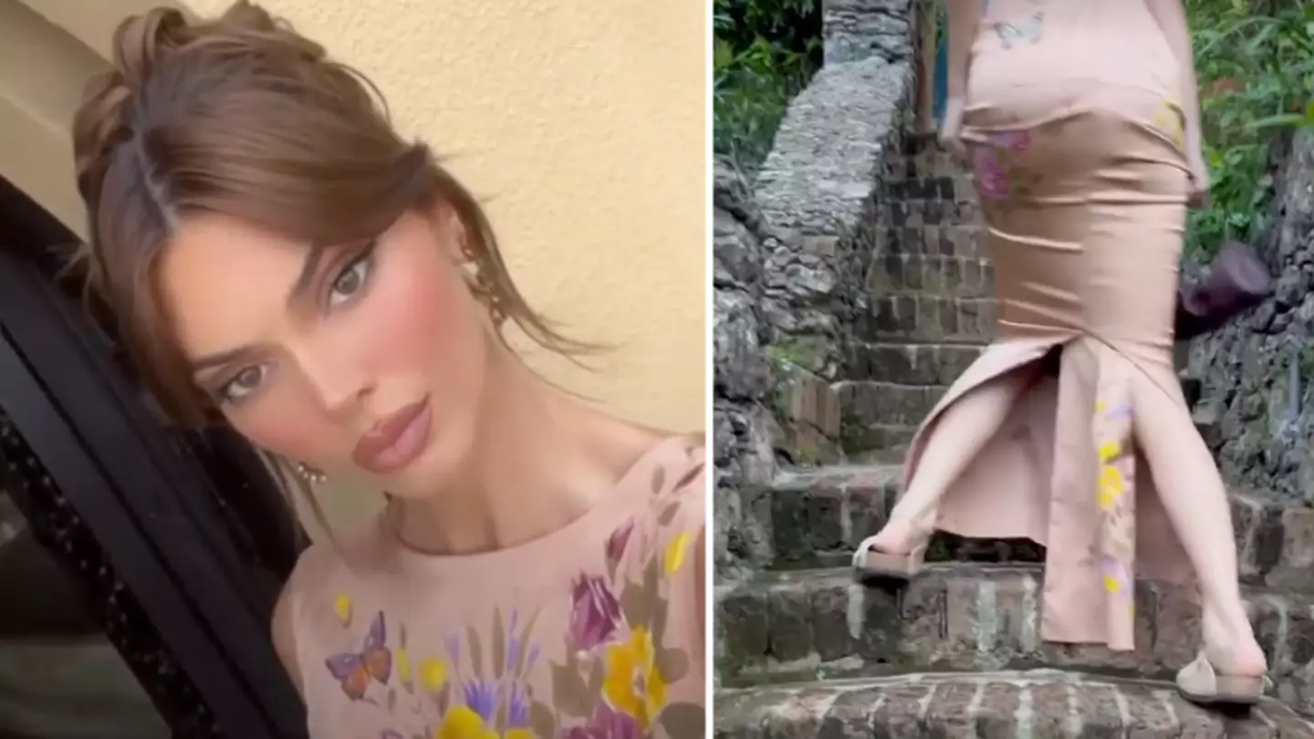 Moment Kendall Jenner Struggles To Walk Up Stairs At Kourtney's Wedding