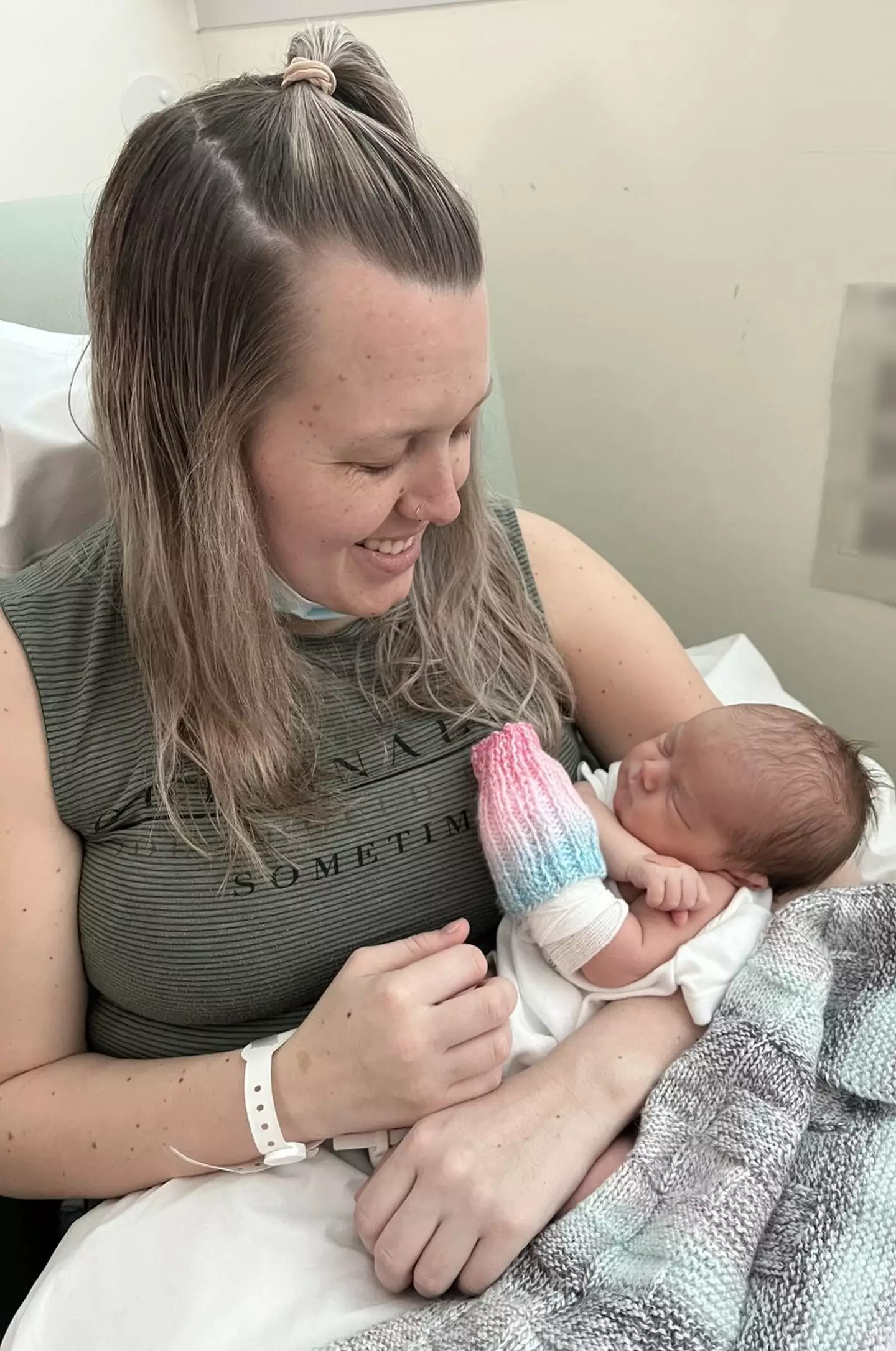 Lucy was rushed to the hospital after the surprise birth.
