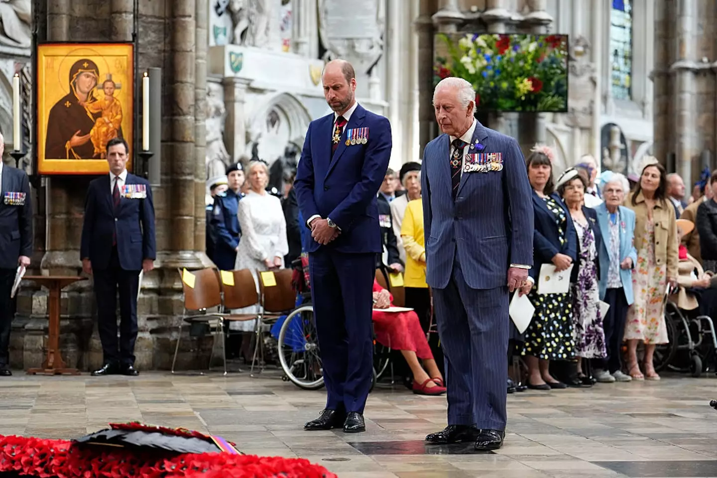 The King and his son, Prince William, met with veterans to mark the anniversary (WPA Pool / Pool / Getty Images)