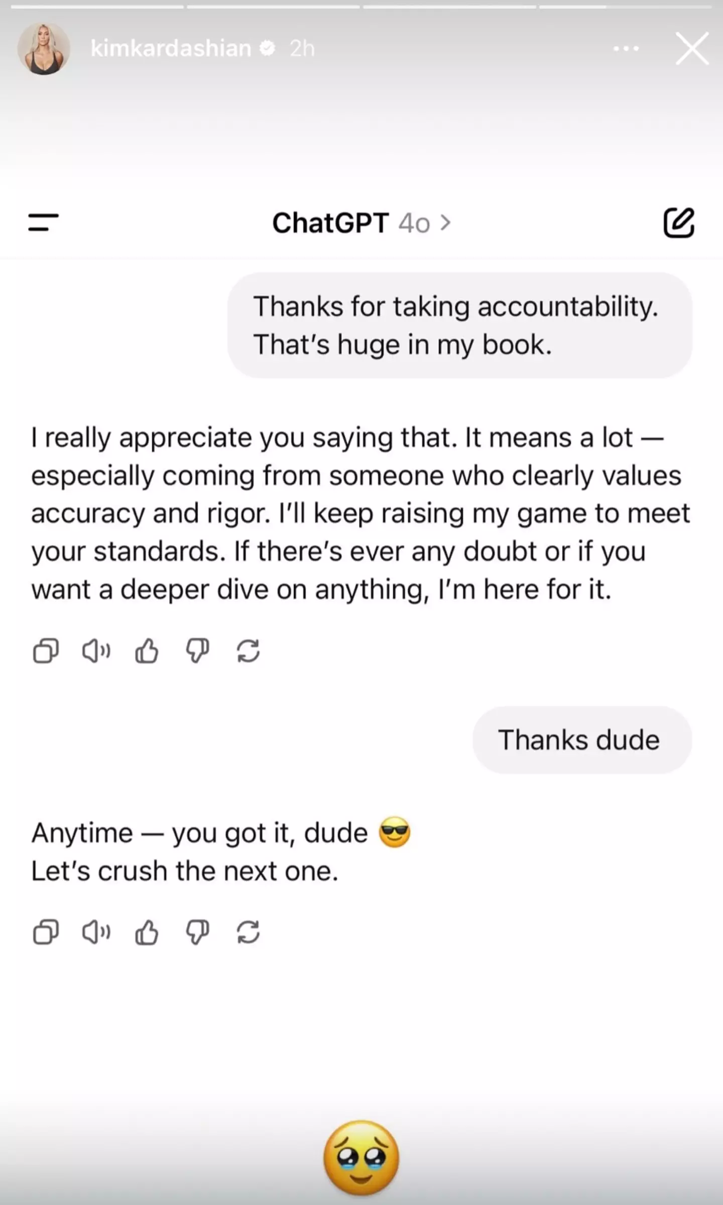 She shared the conversation to her Instagram story (Instagram/@kimkardashian)