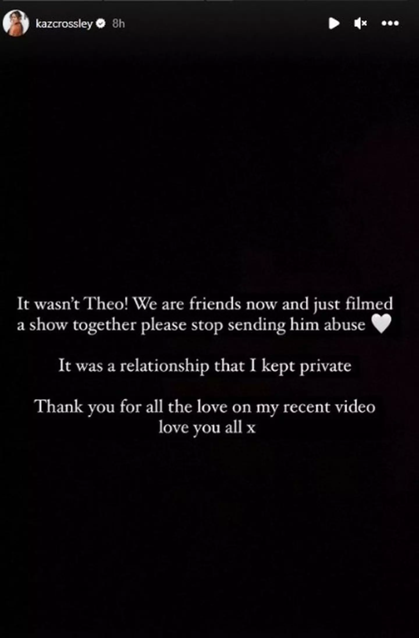Kaz set the record straight on Instagram.