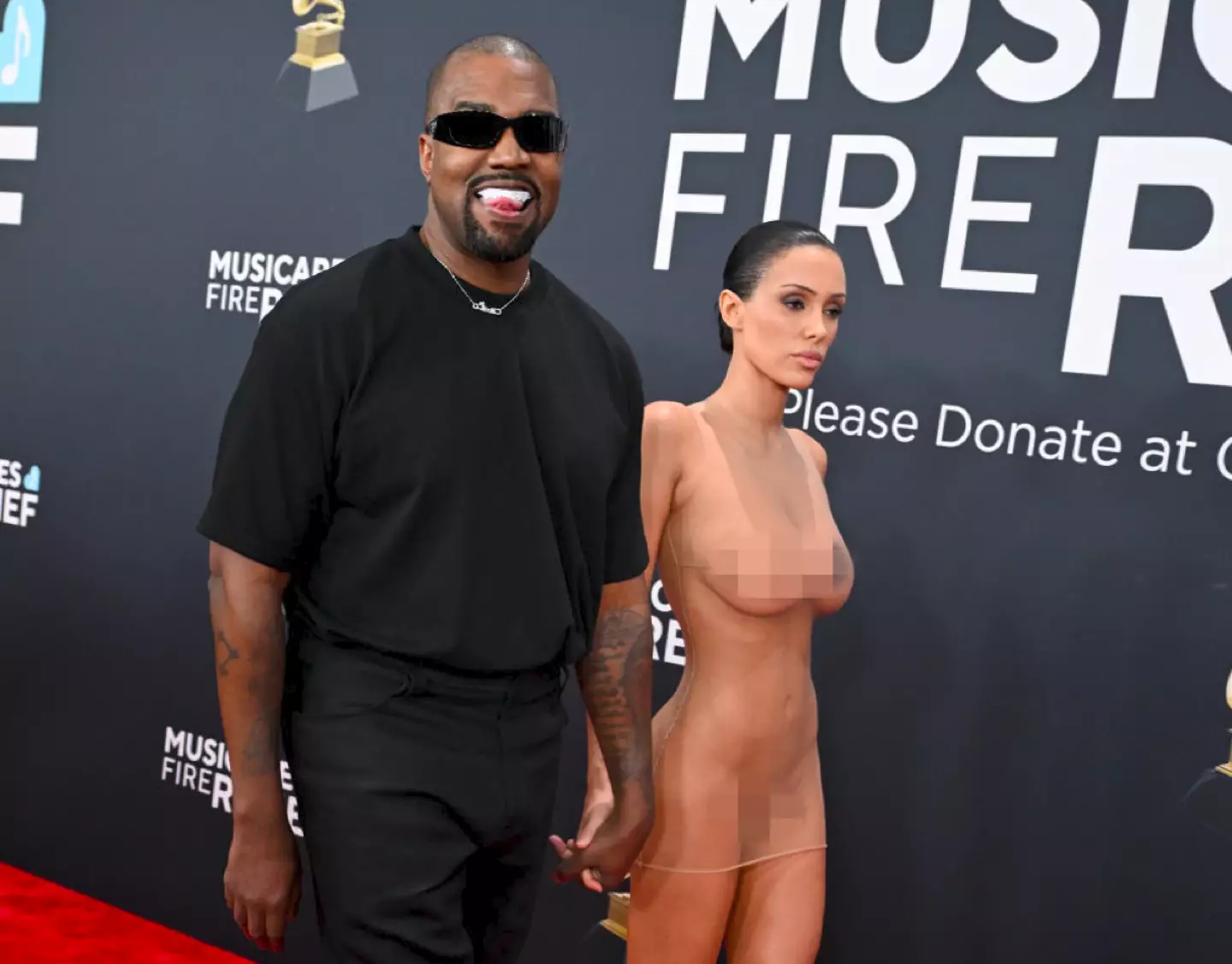 Bianca Censori's sheer outfit reveals her whole naked body (Frazer Harrison/Getty Images)