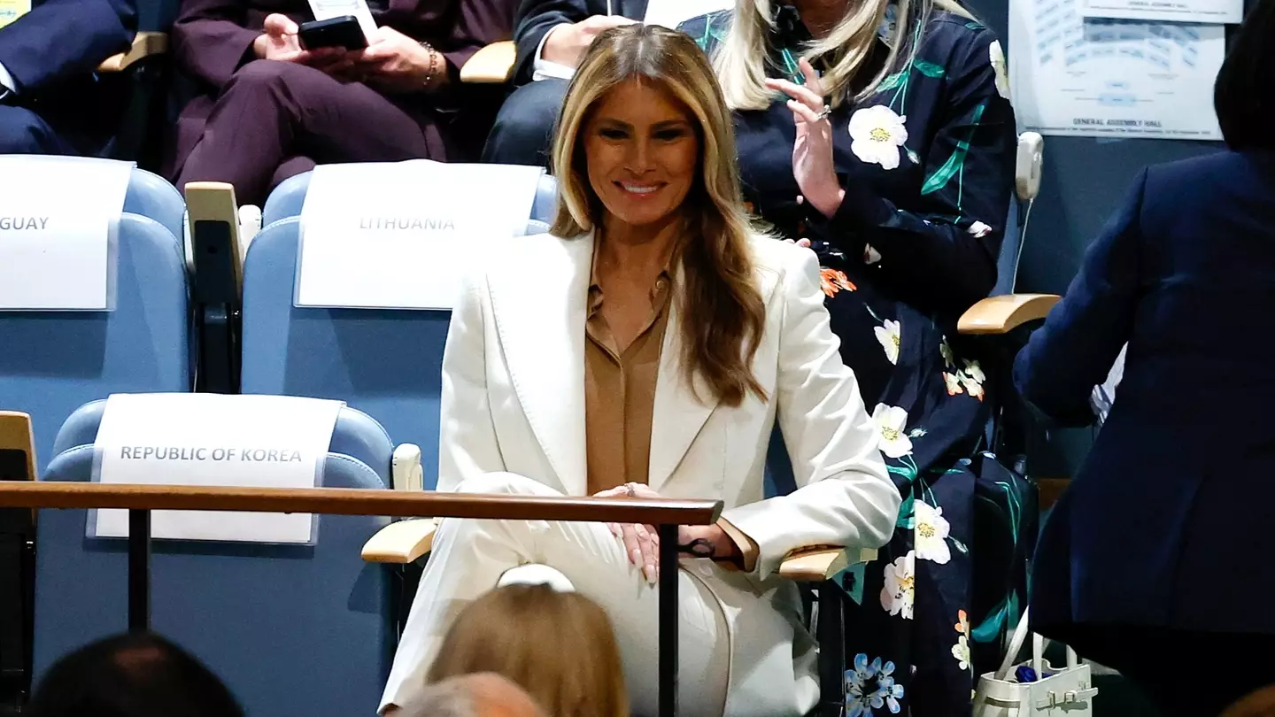Melania was grinning from ear to ear as she watched her husband deliver his speech (Chip Somodevilla/Getty Images)