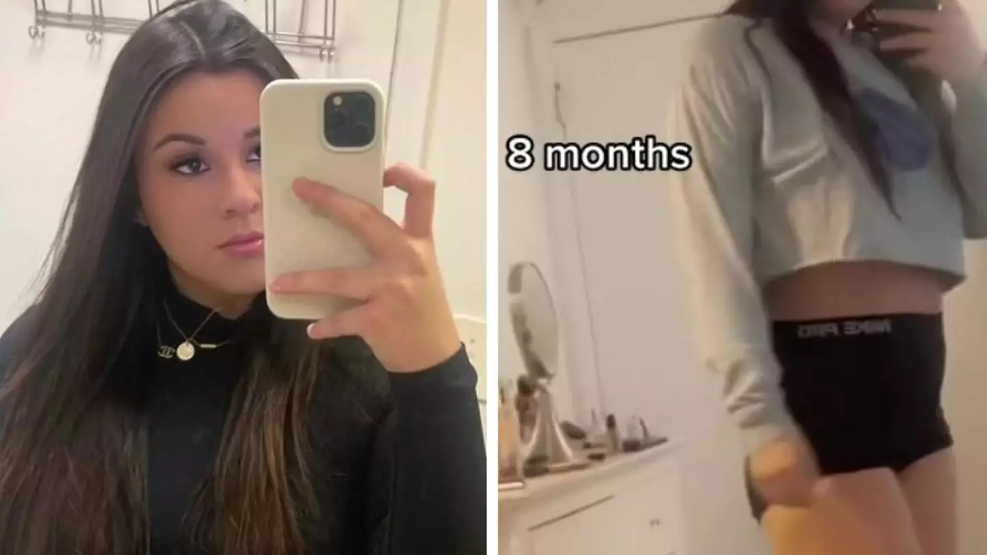 Woman shows off pregnancy bump that didn't appear until days before she gave birth