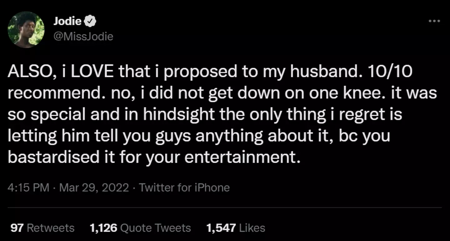 Jodie Turner-Smith has no regrets over proposing to husband (