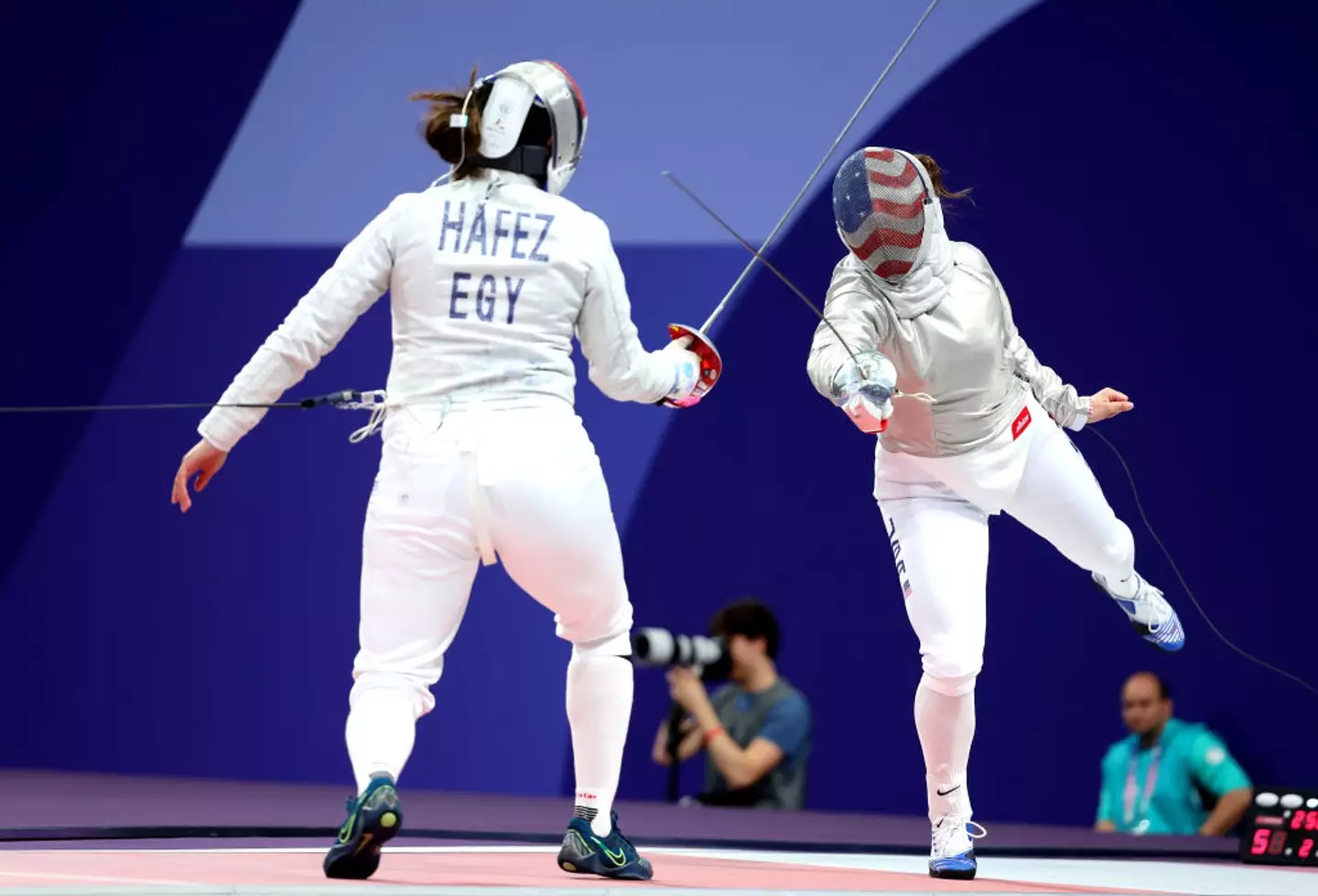The fencer was ultimately knocked out of the competition. (Al Bello/Getty Images)