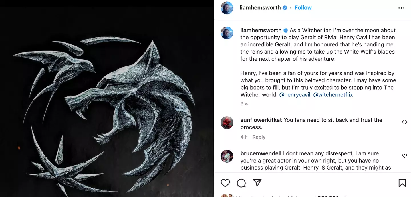 Hemsworth will play Geralt in the fourth series of The Witcher.