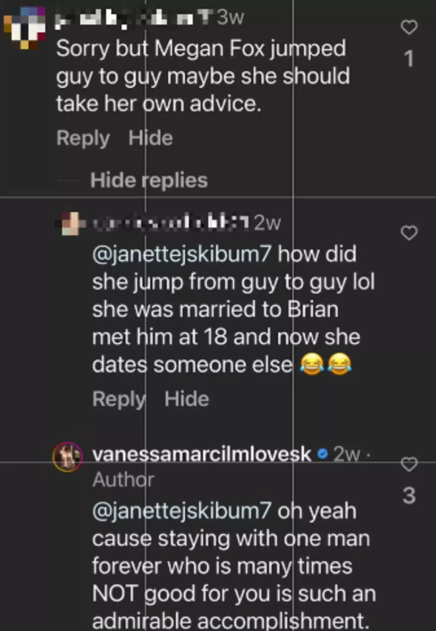 Vanessa shared screenshots of her clapping back at trolls. (Instagram/@vanessamarcilmlovesk)