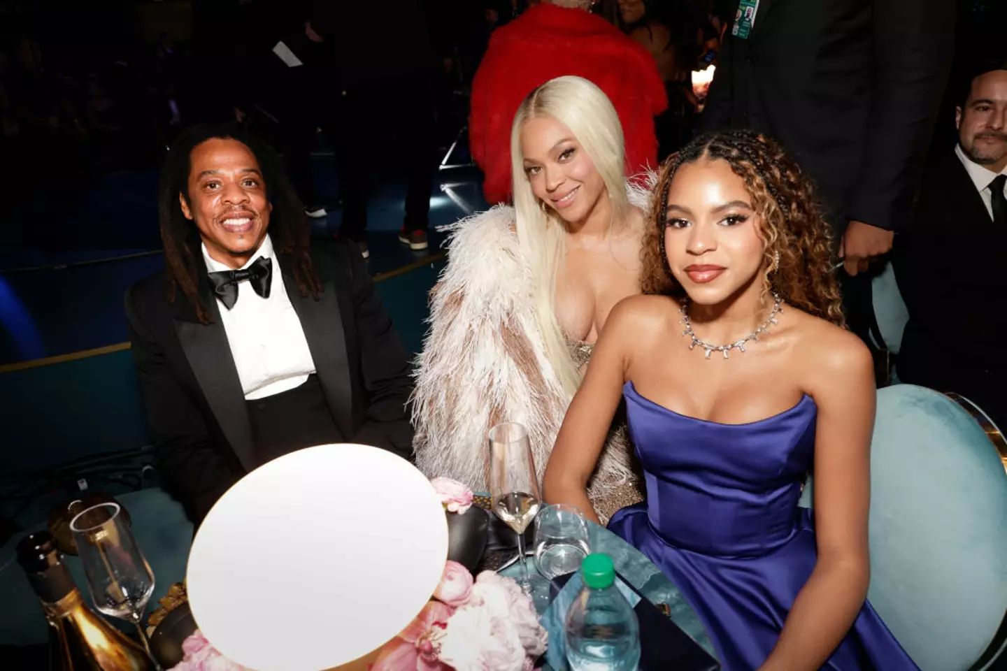 Beyoncé pictured with husband Jay-Z and daughter Blue Ivy at last year's Grammys (Francis Specker/CBS via Getty Images)