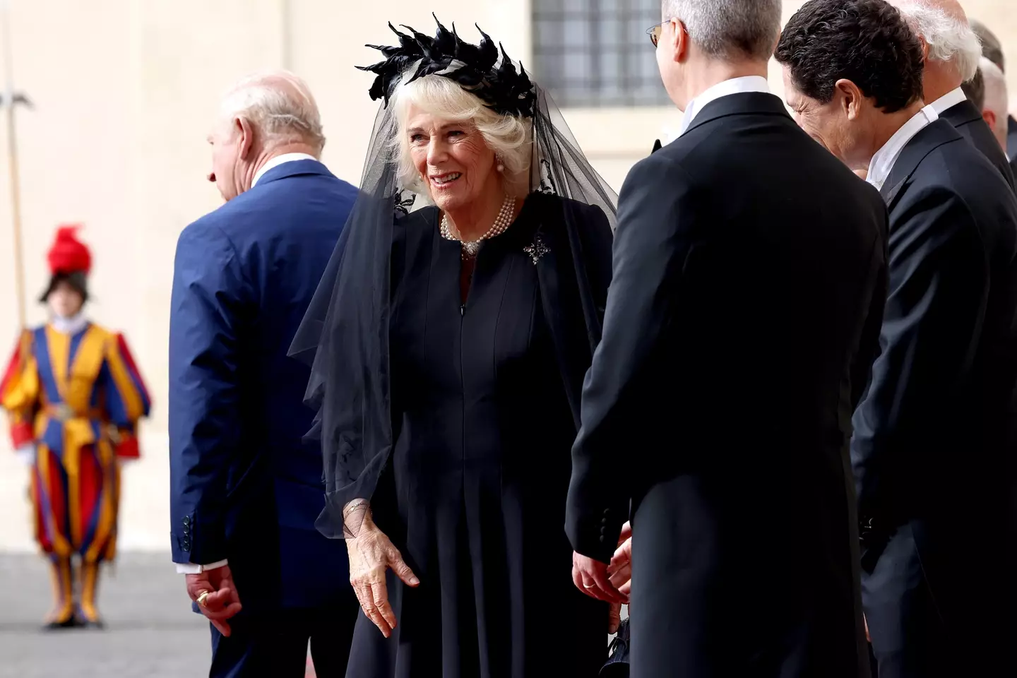 Camilla donned black and a mantilla for her meeting with Pope Leo (Franco Origlia/Getty Images)