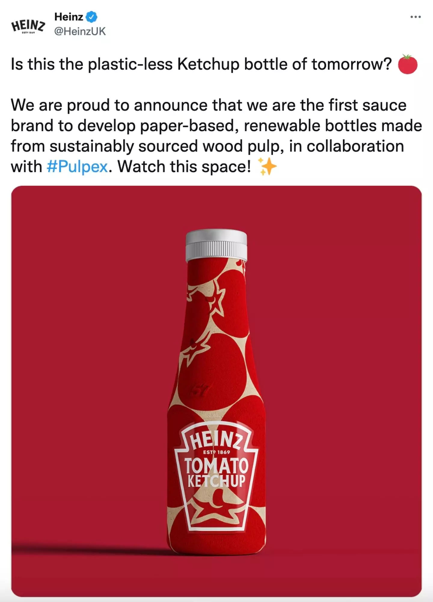 Heinz has partnered with Pulpex, a sustainable packaging brand, for the endeavour (Twitter).