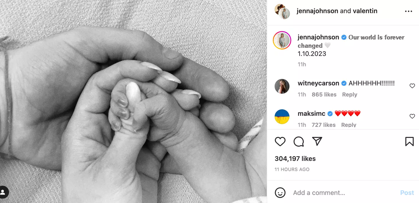 Johnson and Chmerkovskiy announced the news of their baby on Instagram.