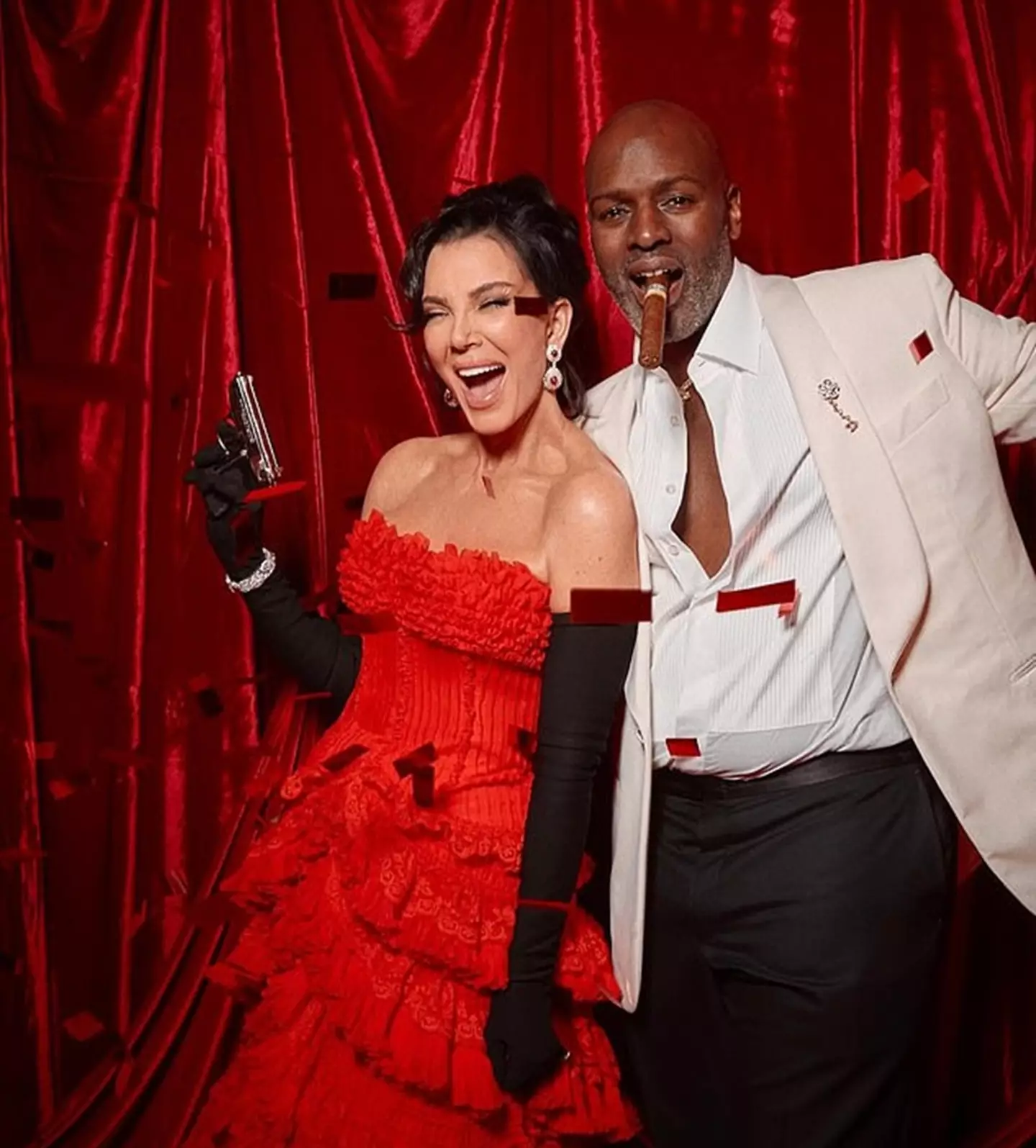 Kris channelled her inner Bond Girl for her 007-themed party, and shared this pic with her partner Corey Gamble (Instagram/@krisjenner)