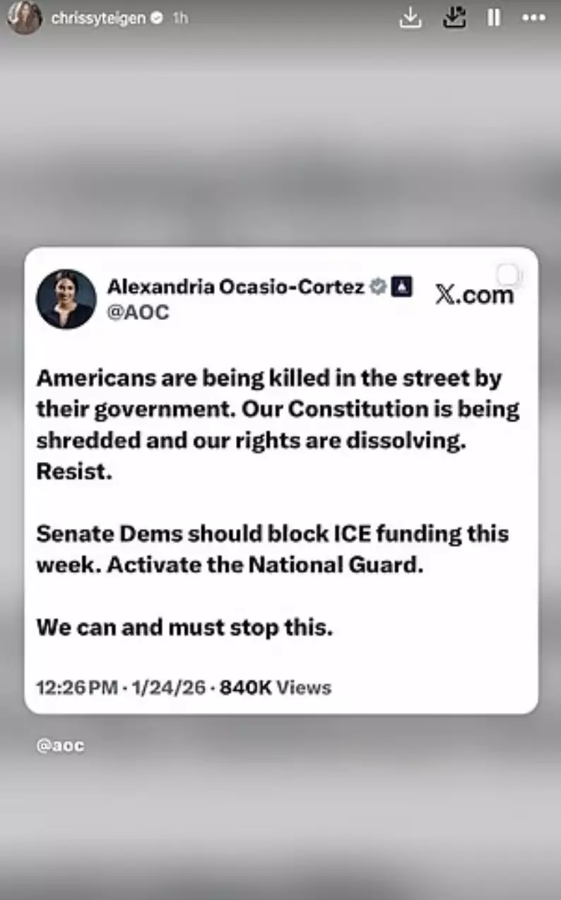 Teigen uploaded statements shared by Alexandria Ocasio-Cortez (Instagram/@chrissyteigen)