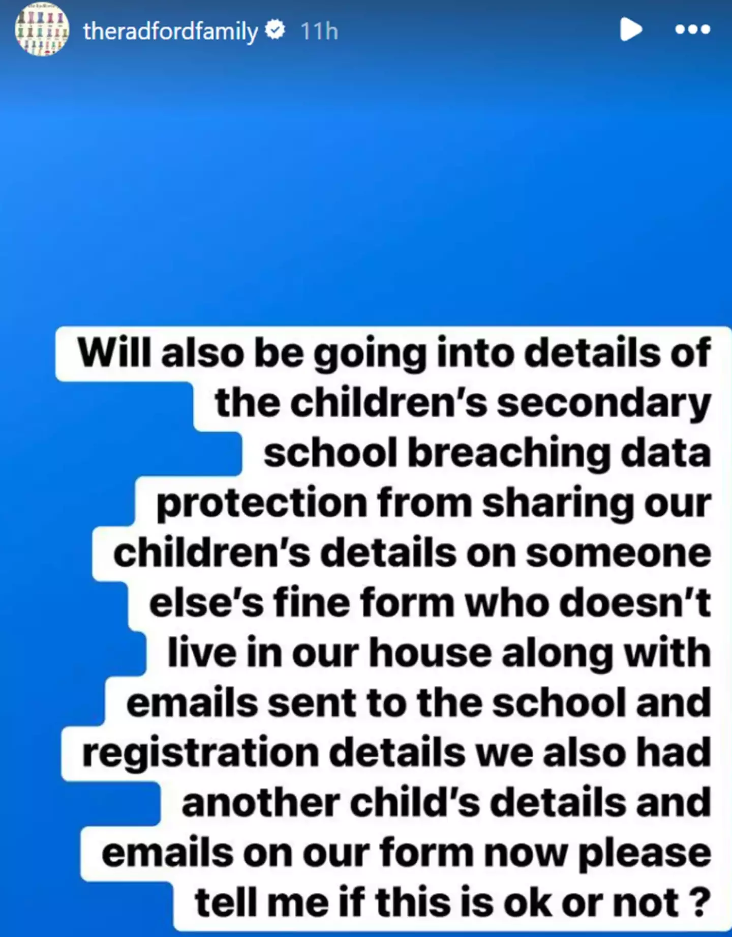 The family shared a statement on Instagram today (Instagram/@theradfordfamily)