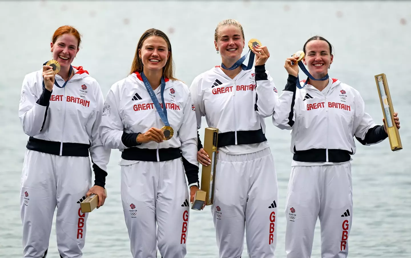 Georgina Brayshaw, Lola Anderson, Hannah Scott and Lauren Henry with their gold medals (Brendan Moran/Sportsfile via Getty Images)