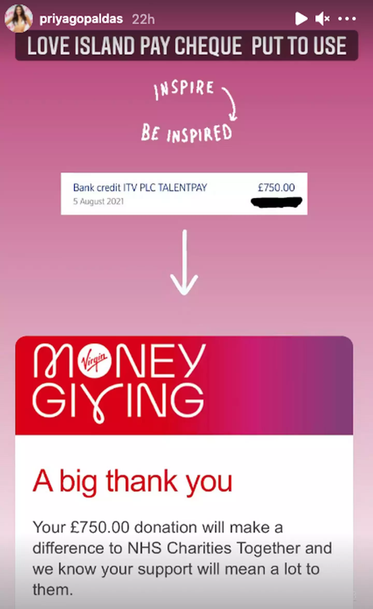 Priya donated her entire Love Island pay cheque to charity (