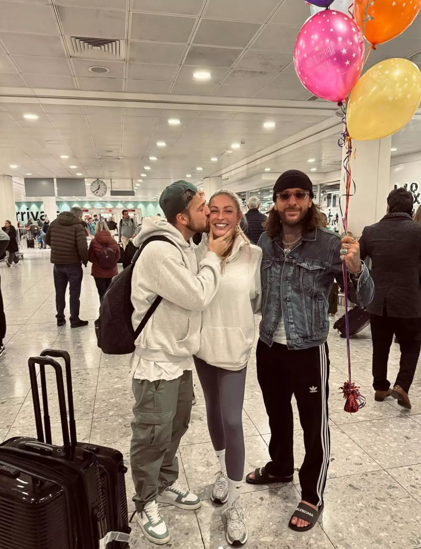 Sam, girlfriend Zara, and Pete, all reunited.