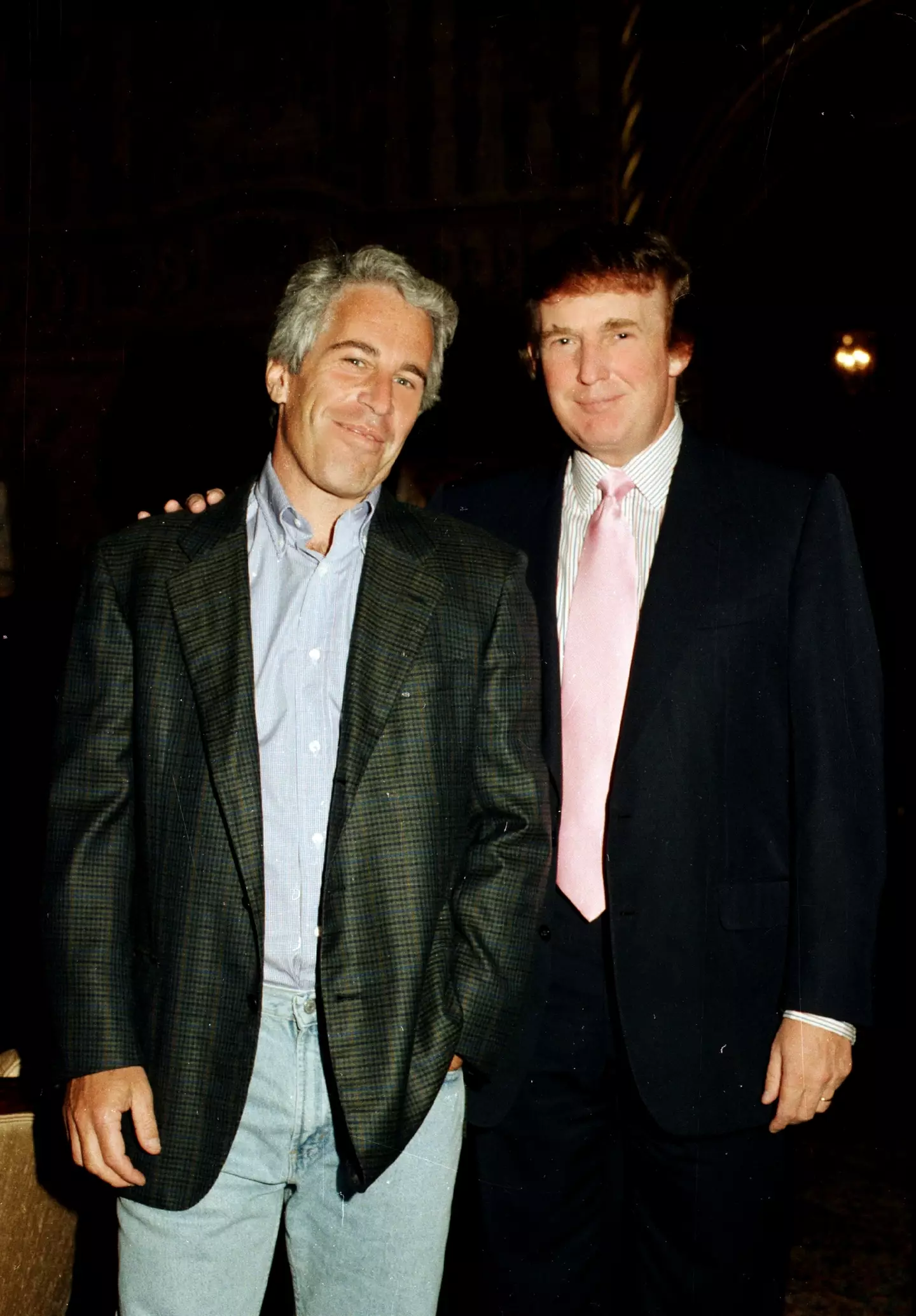 Jeffrey Epstein and Donald Trump at the Mar-a-Lago estate, Palm Beach, Florida, back in 1997 (Davidoff Studios/Getty Images)