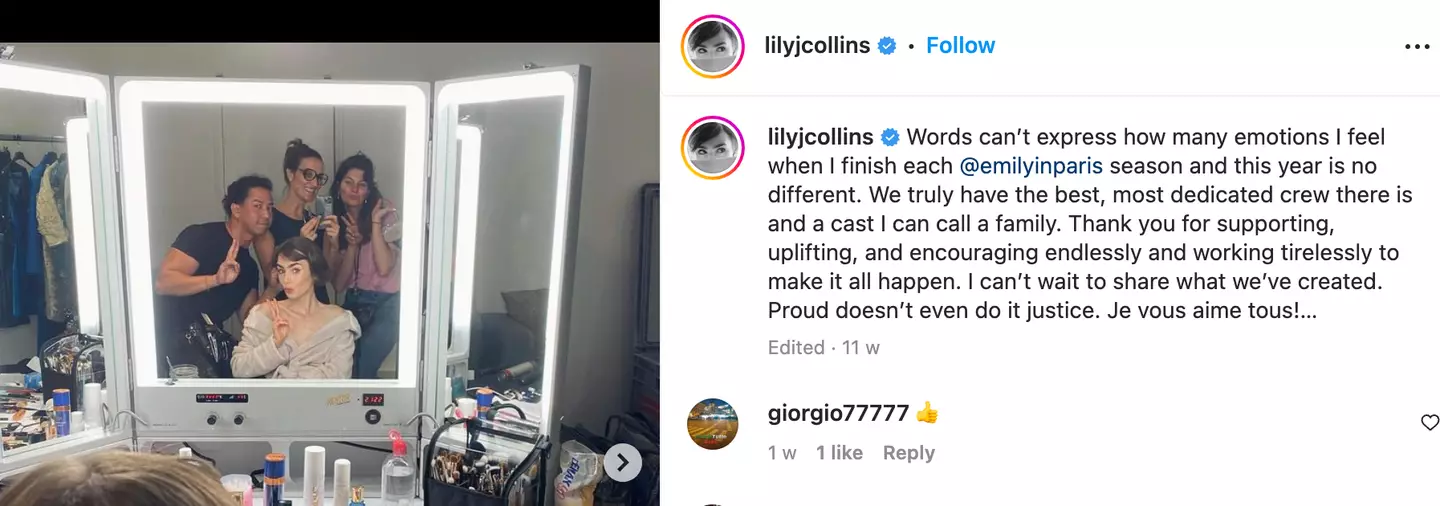 Collins shared a behind-the-scene snap after filming finished.