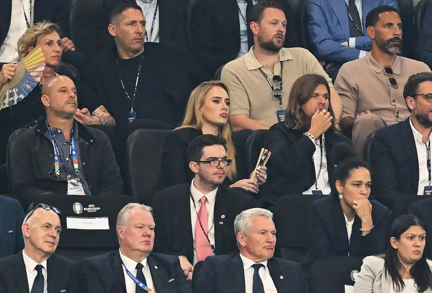 Adele was glued to the match. (Michael Regan - UEFA/UEFA via Getty Images)