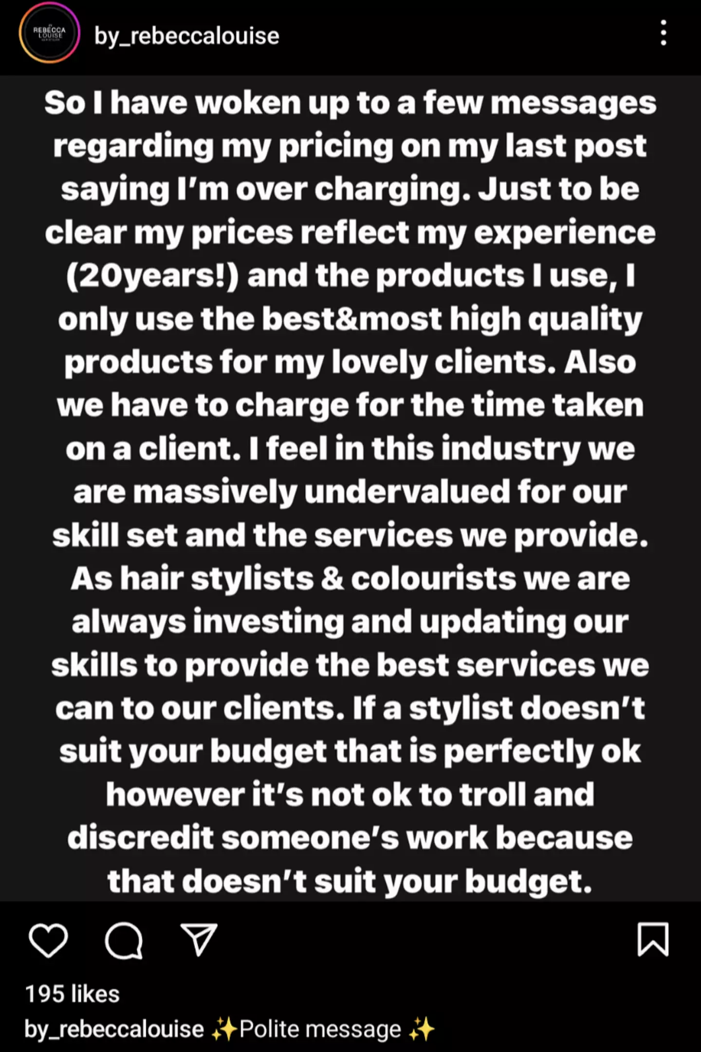 The hairdresser put her foot down with the hate.