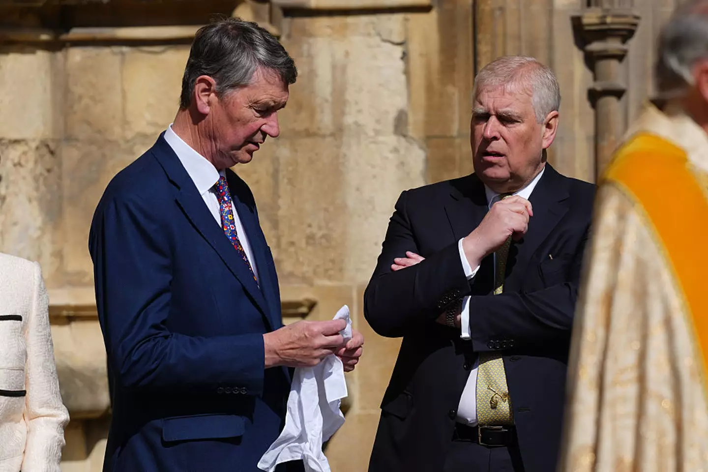 Andrew could be seen chatting with Princess Anne's husband, Sir Timothy Lawrence (WPA Pool / Pool / Getty Images)