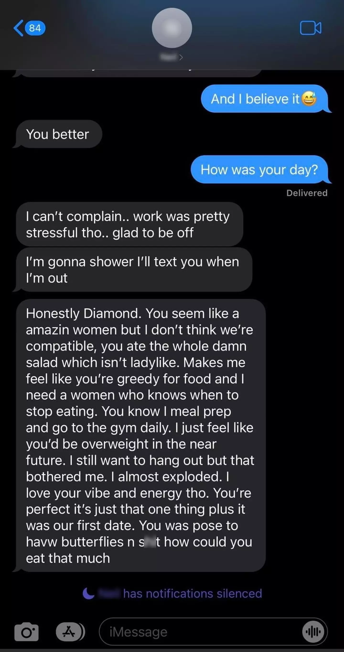 This man rejected his date for eating a salad.