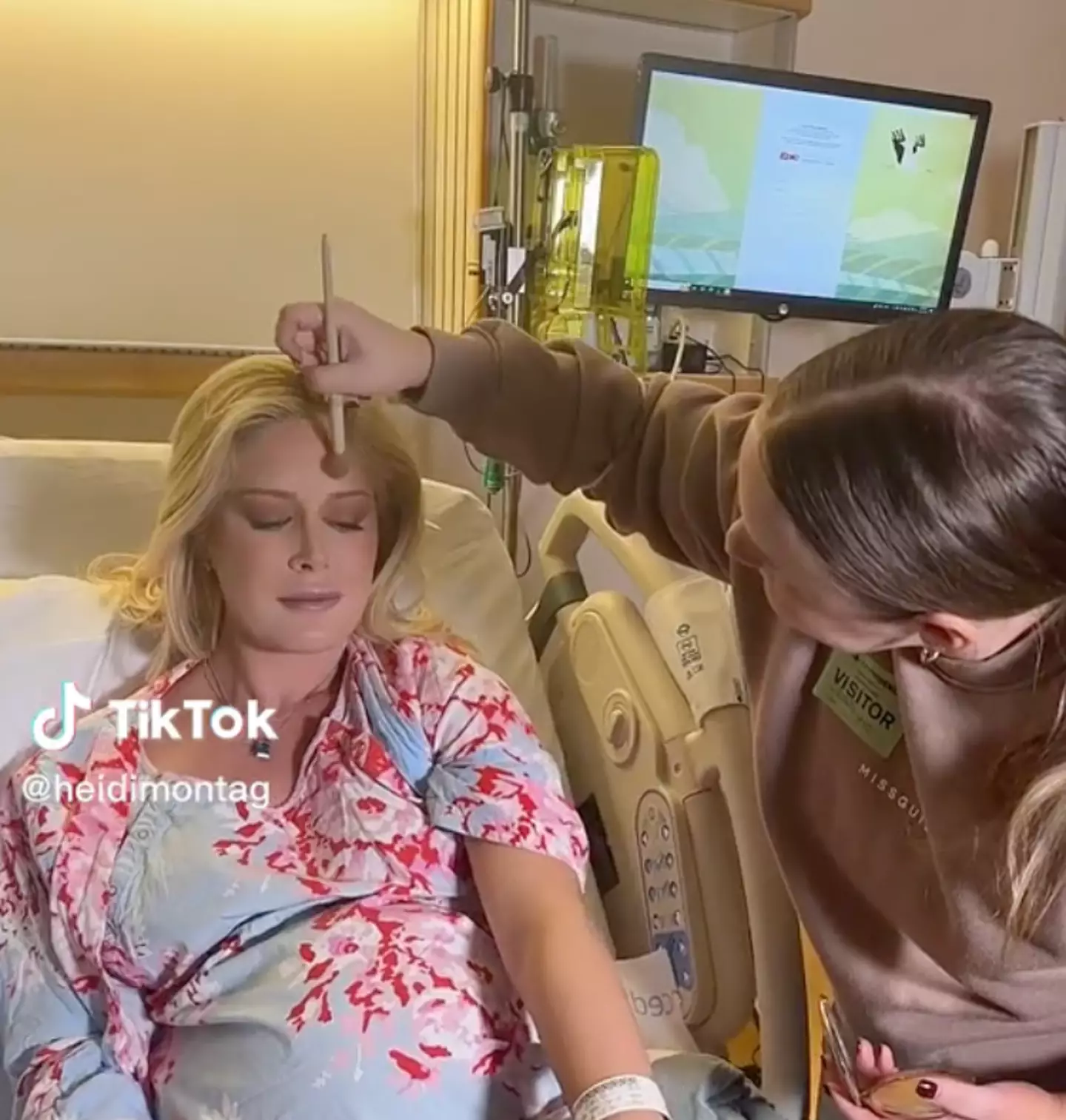 Montag can be spotted munching on fries while getting her make-up professional done in her hospital room.