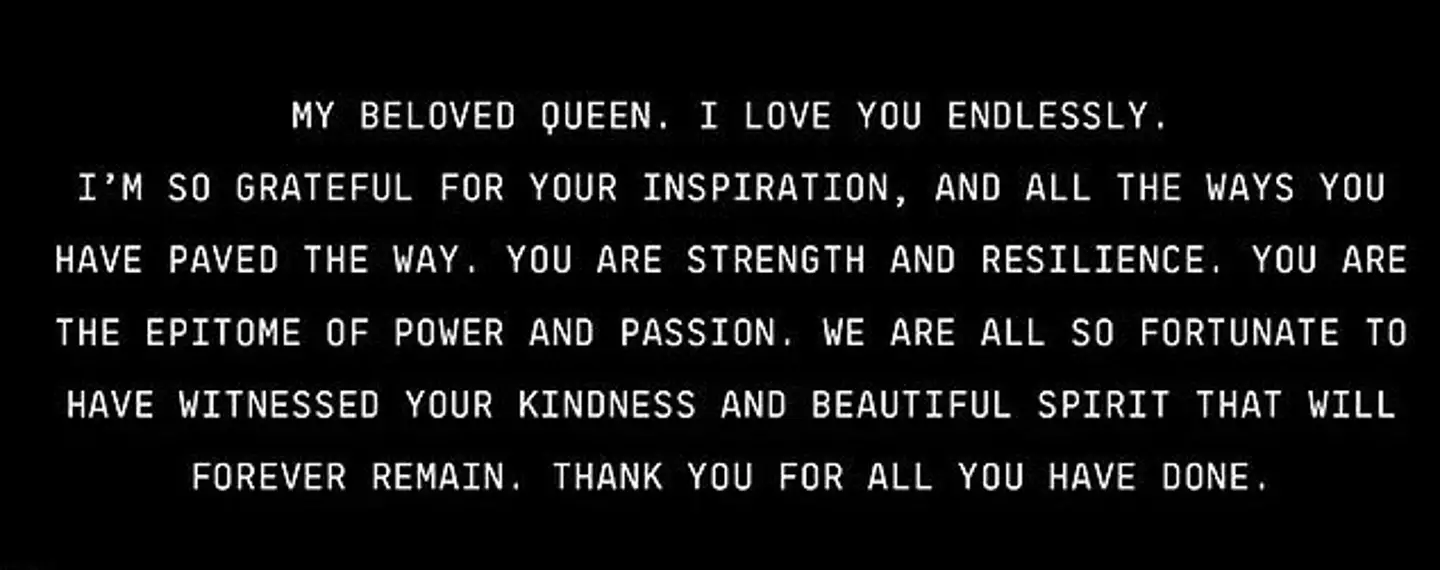 Beyoncé's heartfelt tribute to Turner on her Instagram.