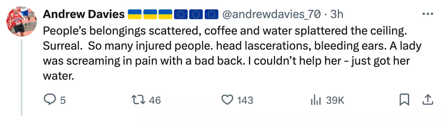 Andrew said the turbulence injured 'so many' people. (X/@andrewdavies_70)