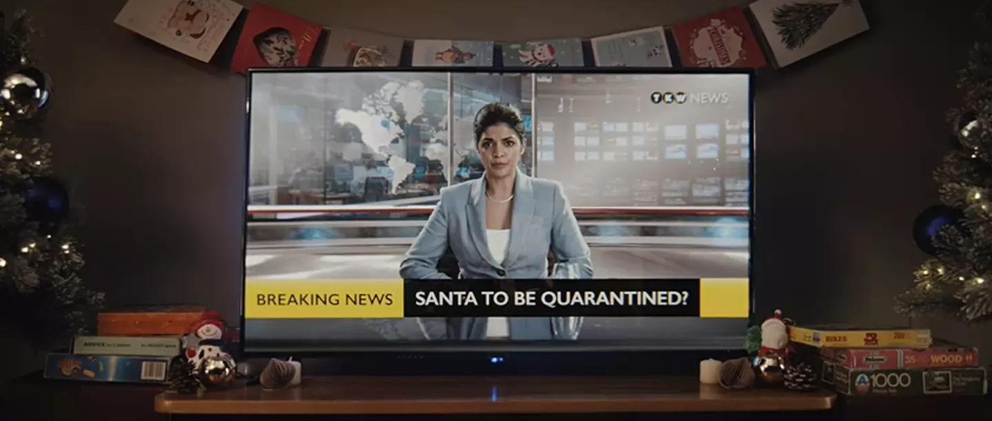 A newsreader questions whether Santa could be quarantined. [