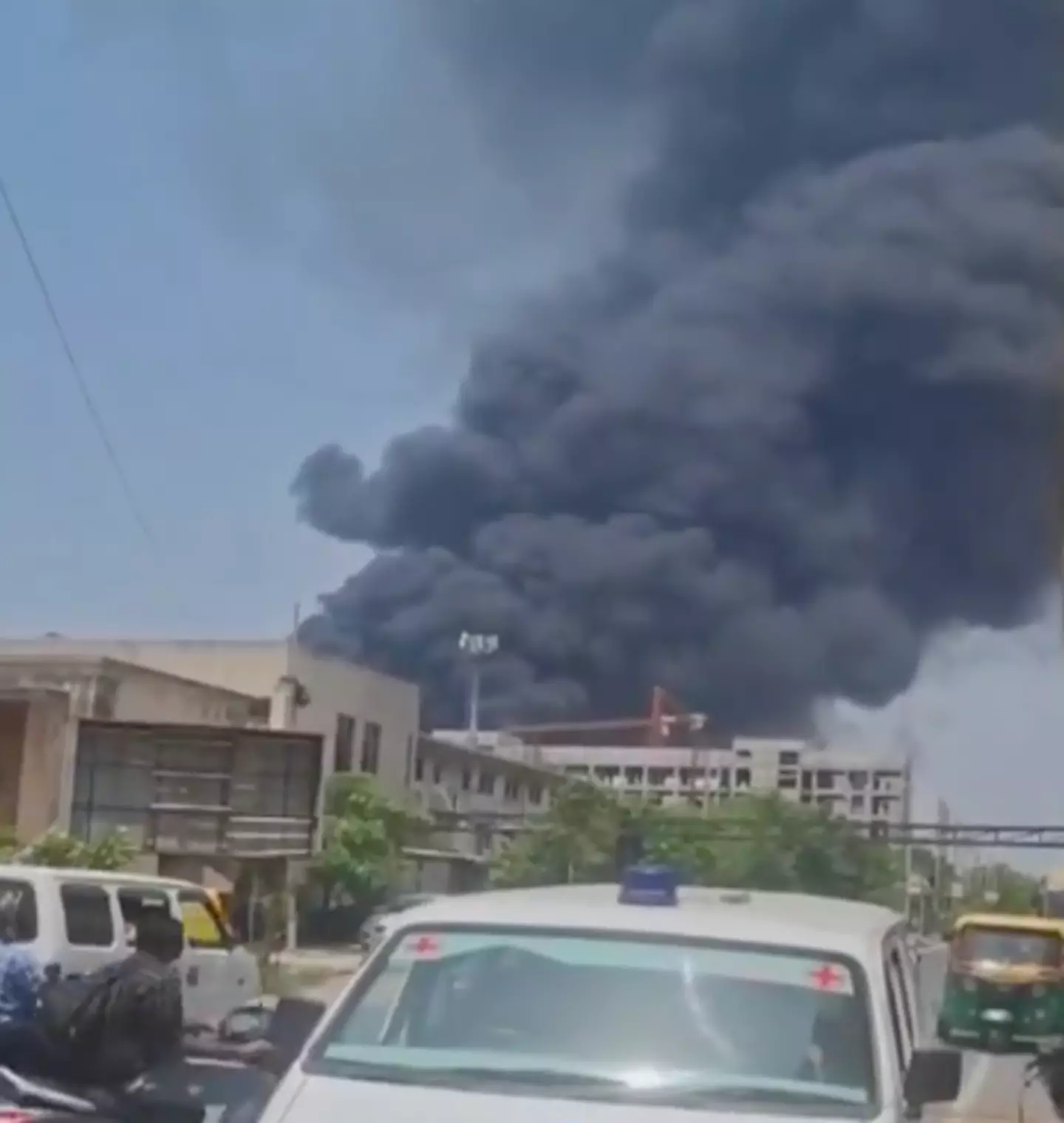 Photos from the scene show a large grey cloud of smoke (Sky News)