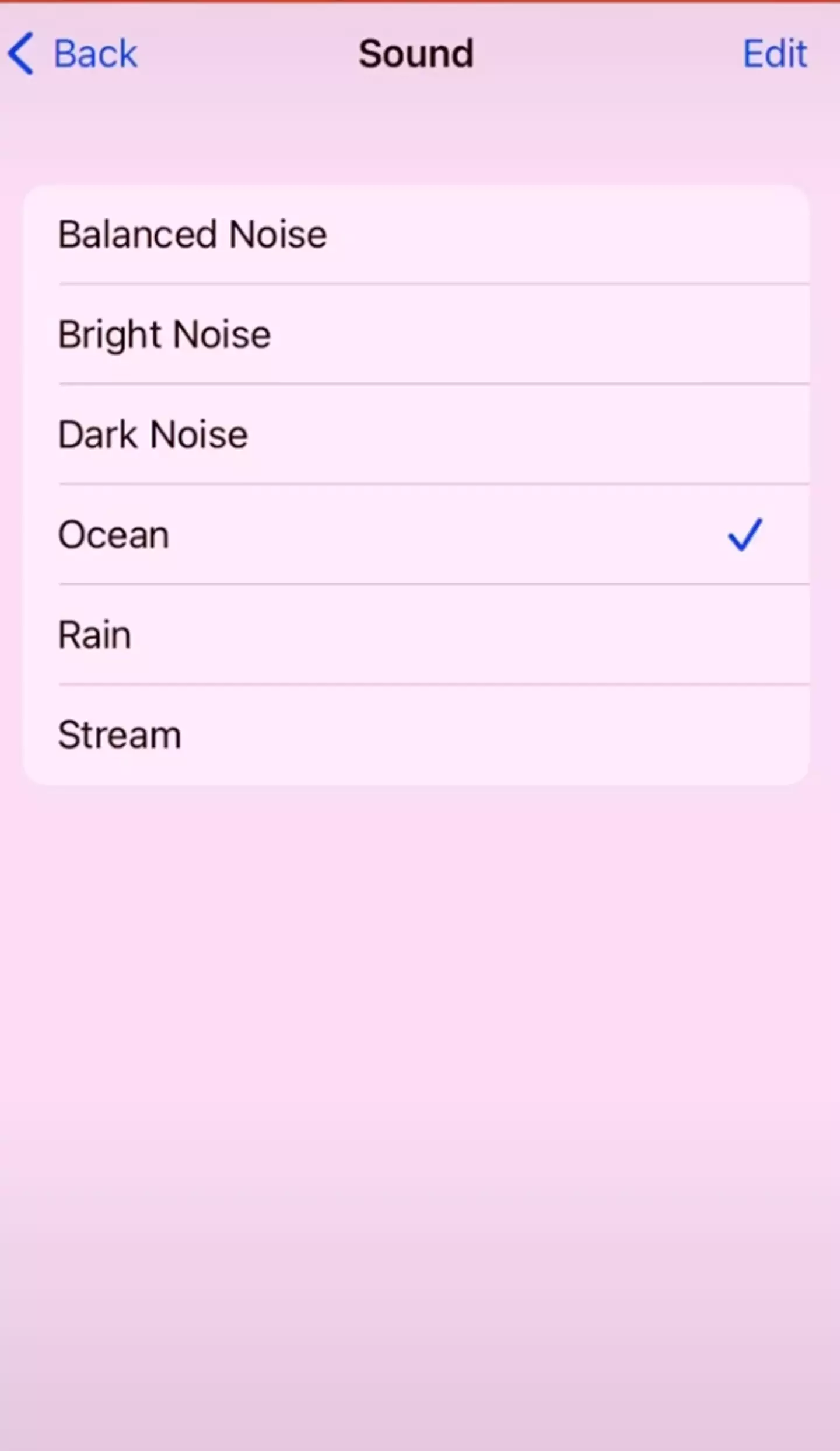 There are a few different white noise sounds to choose from.