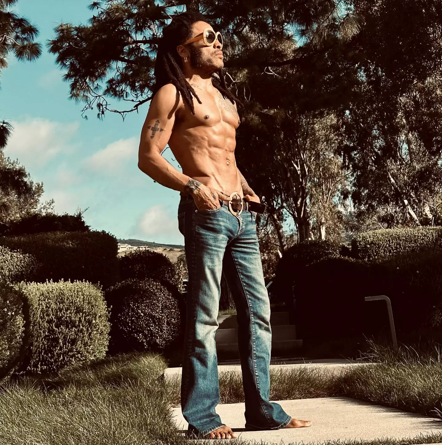 Lenny Kravitz, 59, shared a shirtless snap to Instagram over the weekend.