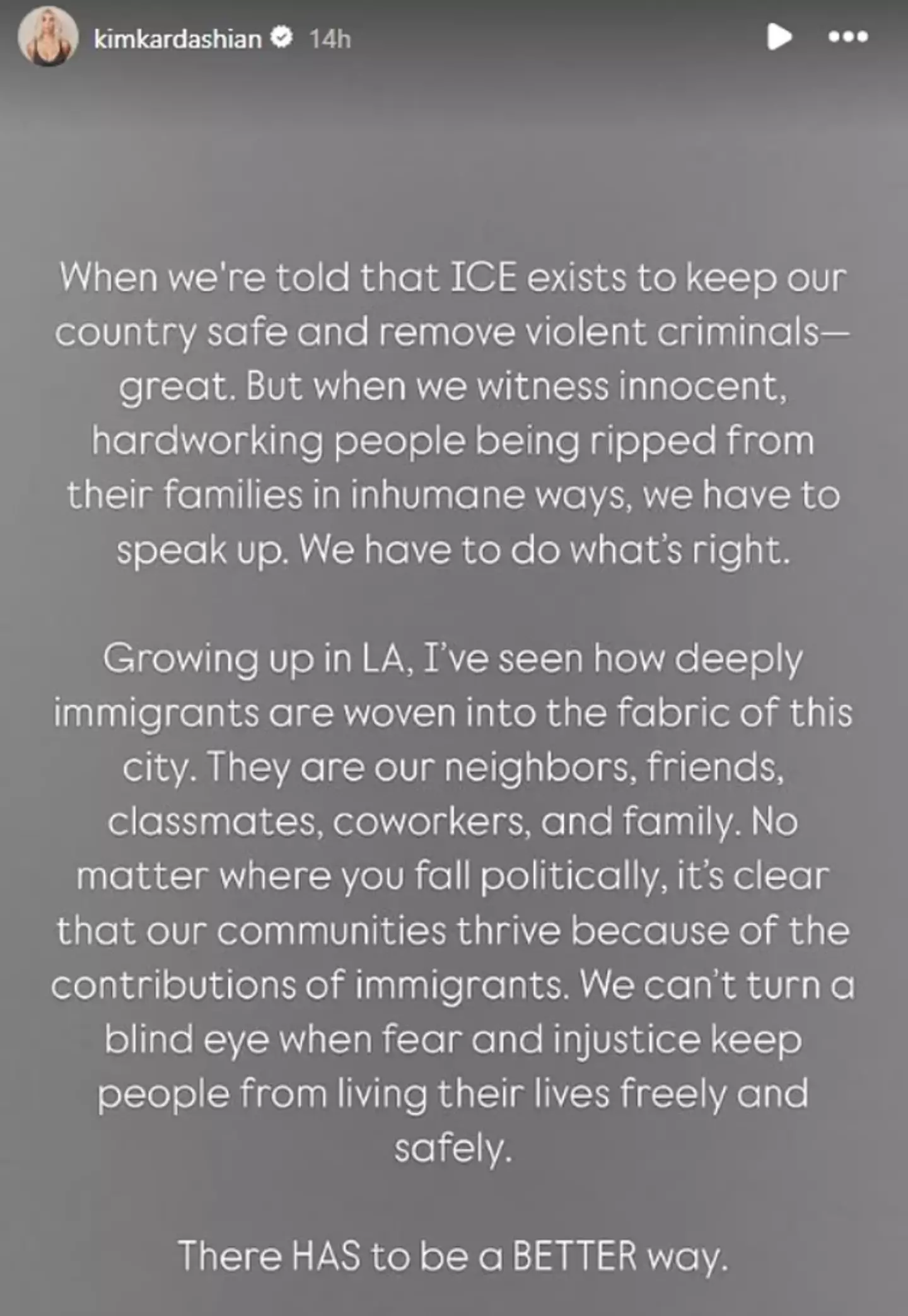 Kim Kardashian shared a statement against the raids earlier this week (Instagram/@kimkardashian)