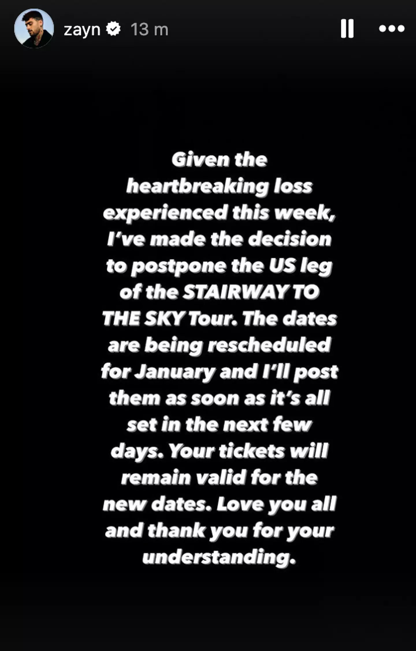 Malik shared the statement on Instagram (Instagram/@zayn)